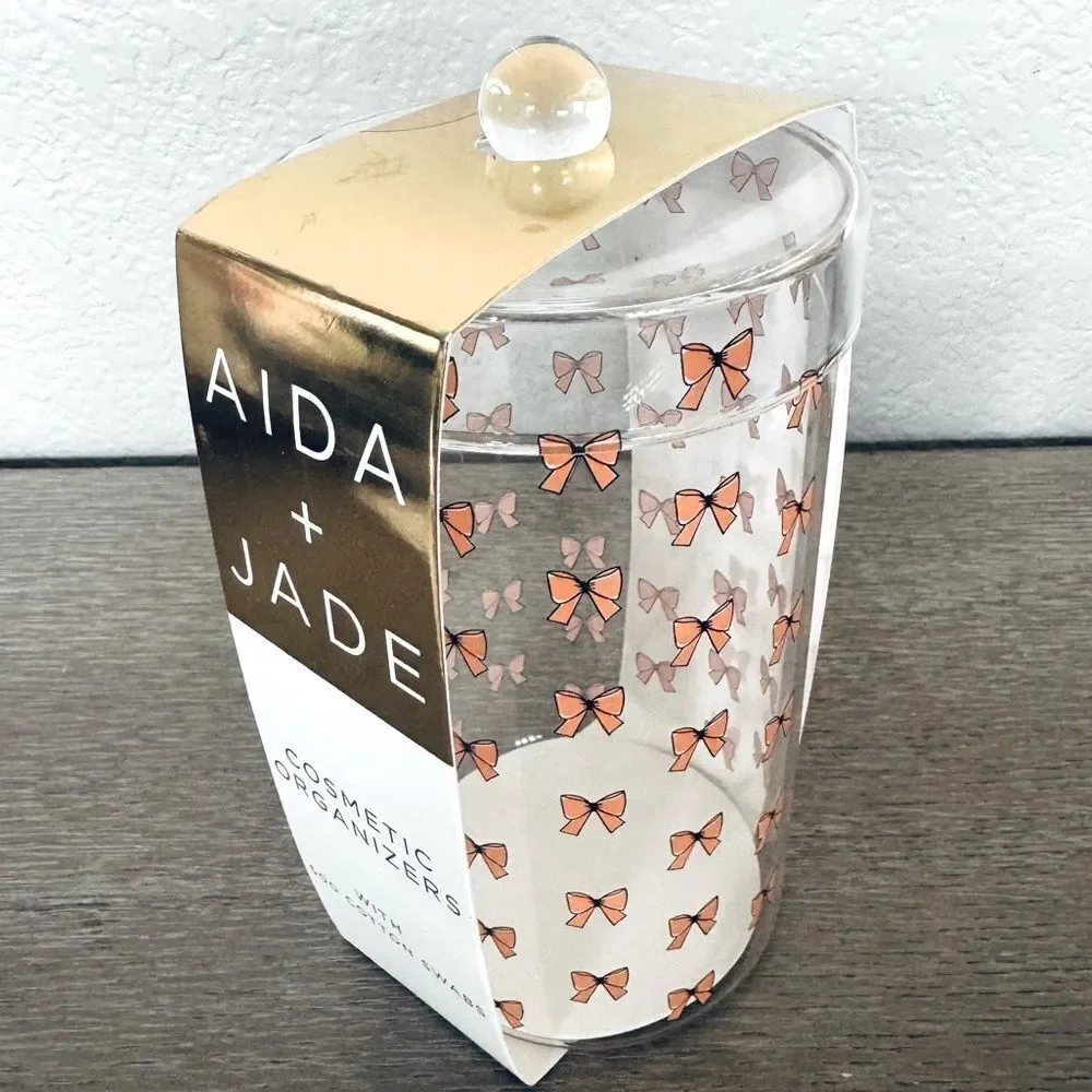 Bows Print Glass Bathroom Apothecary Cosmetics Organizer Jar